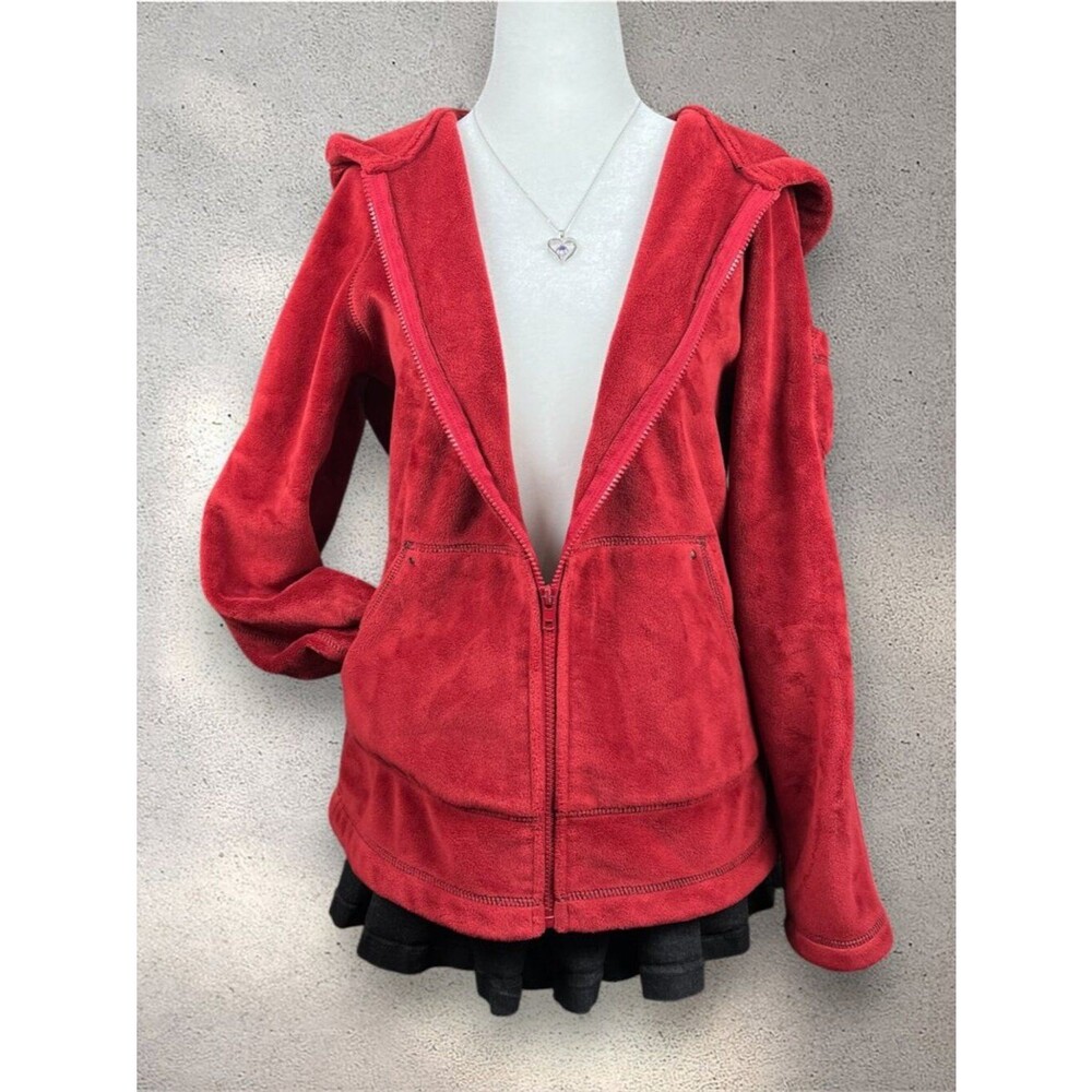 Kristen Blake Hooded Velour Jacket Women's M Red Fleece Zip Up Y2K Juicy Lounge